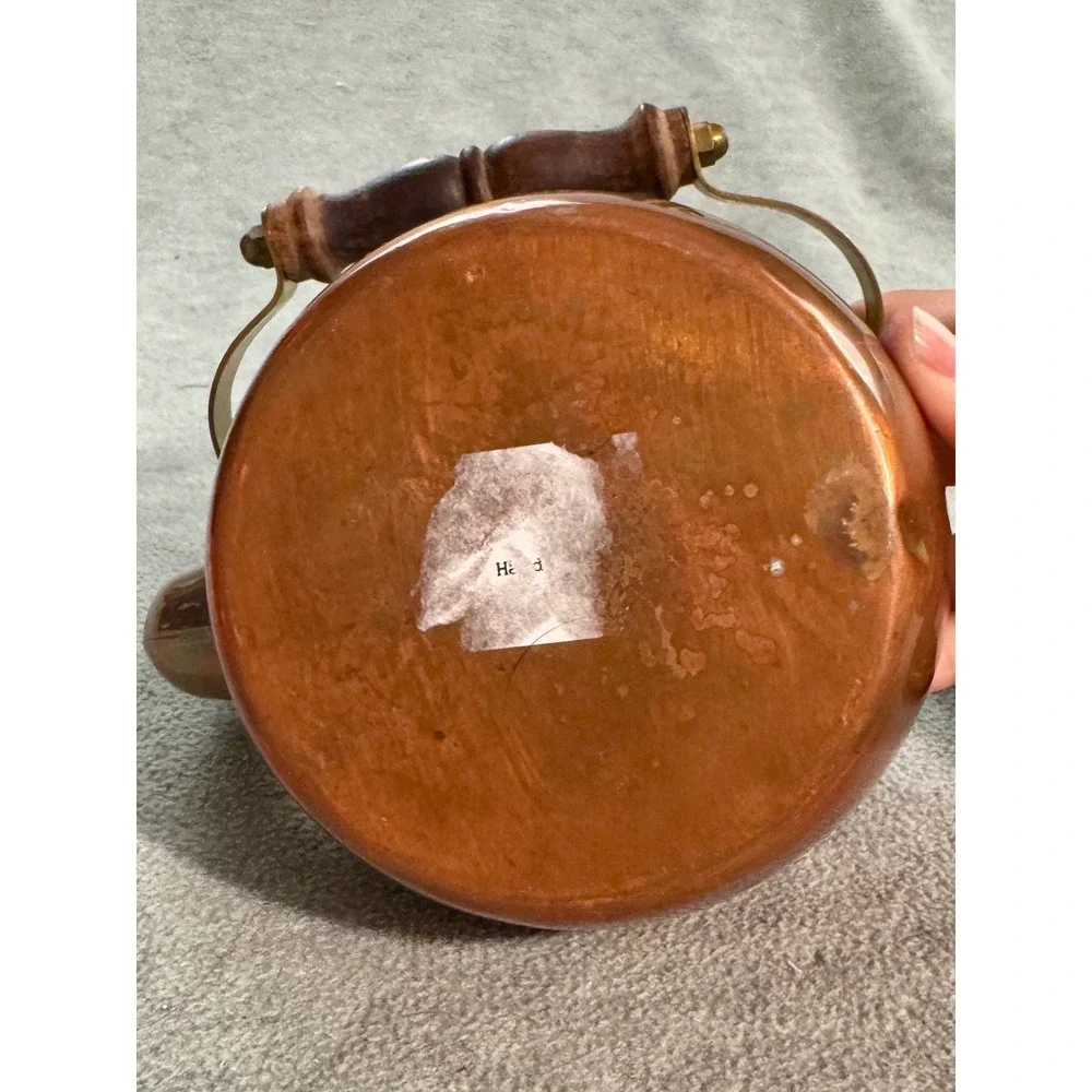 Vintage Copper Tea Kettle Brass‎ Handle Wood Grip Stovetop Decorative Teapot